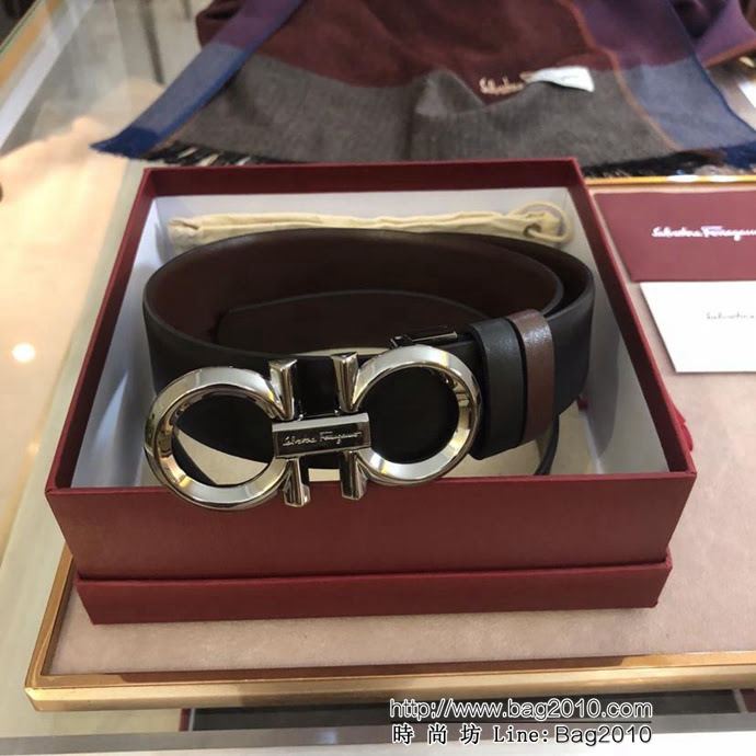 Ferragamo菲拉格慕 雙面進口頭層牛皮軟平紋 精鋼扣 復古風格 男士皮帶  xfp1168